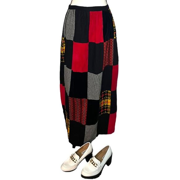 Vintage Wool Blend Quilted Patchwork Maxi Blanket Skirt Size Medium Cottage Core - Picture 3 of 7